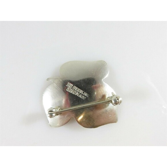 Artisan Signed Handmade Sterling Silver Leaf Pin Brooch 1 3/8 x 1 7/16 5.6gr - Picture 3 of 5